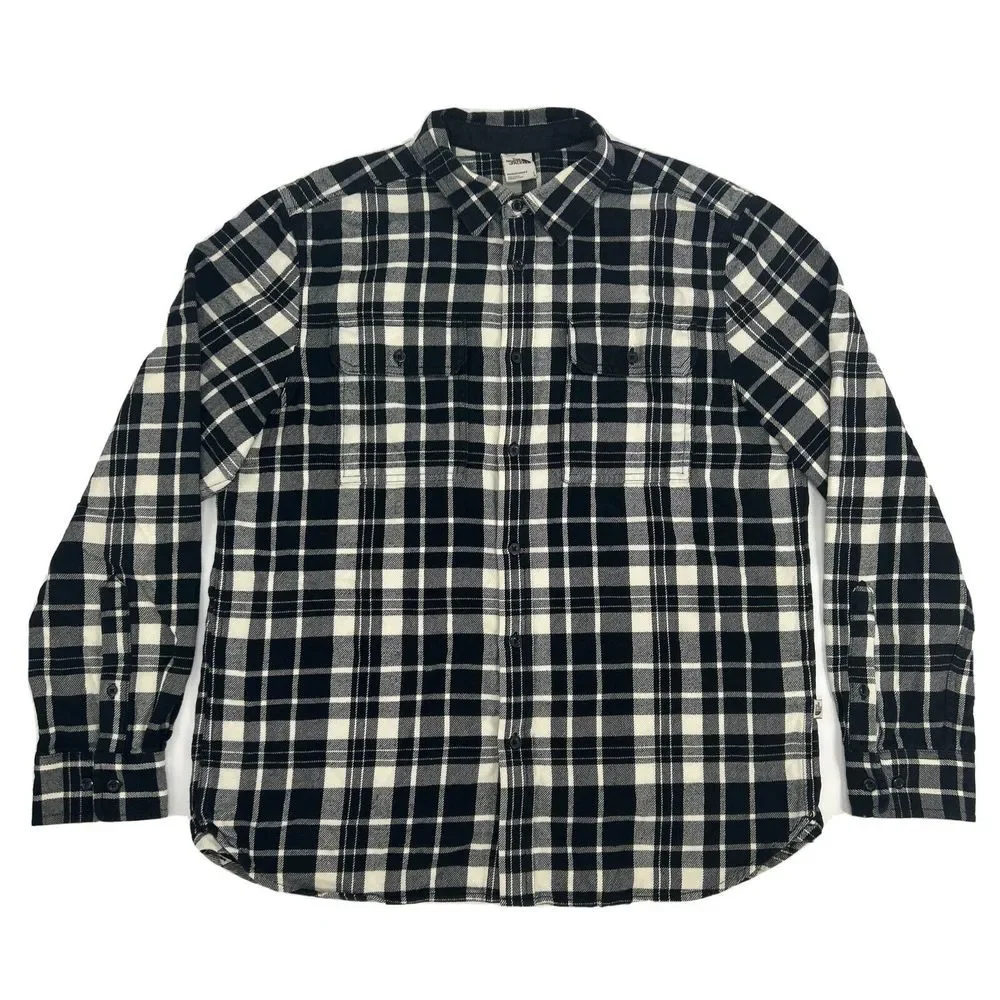 The North Face Shirt Men's‎ L Black White Plaid Flannel Button Up Pockets Hiking